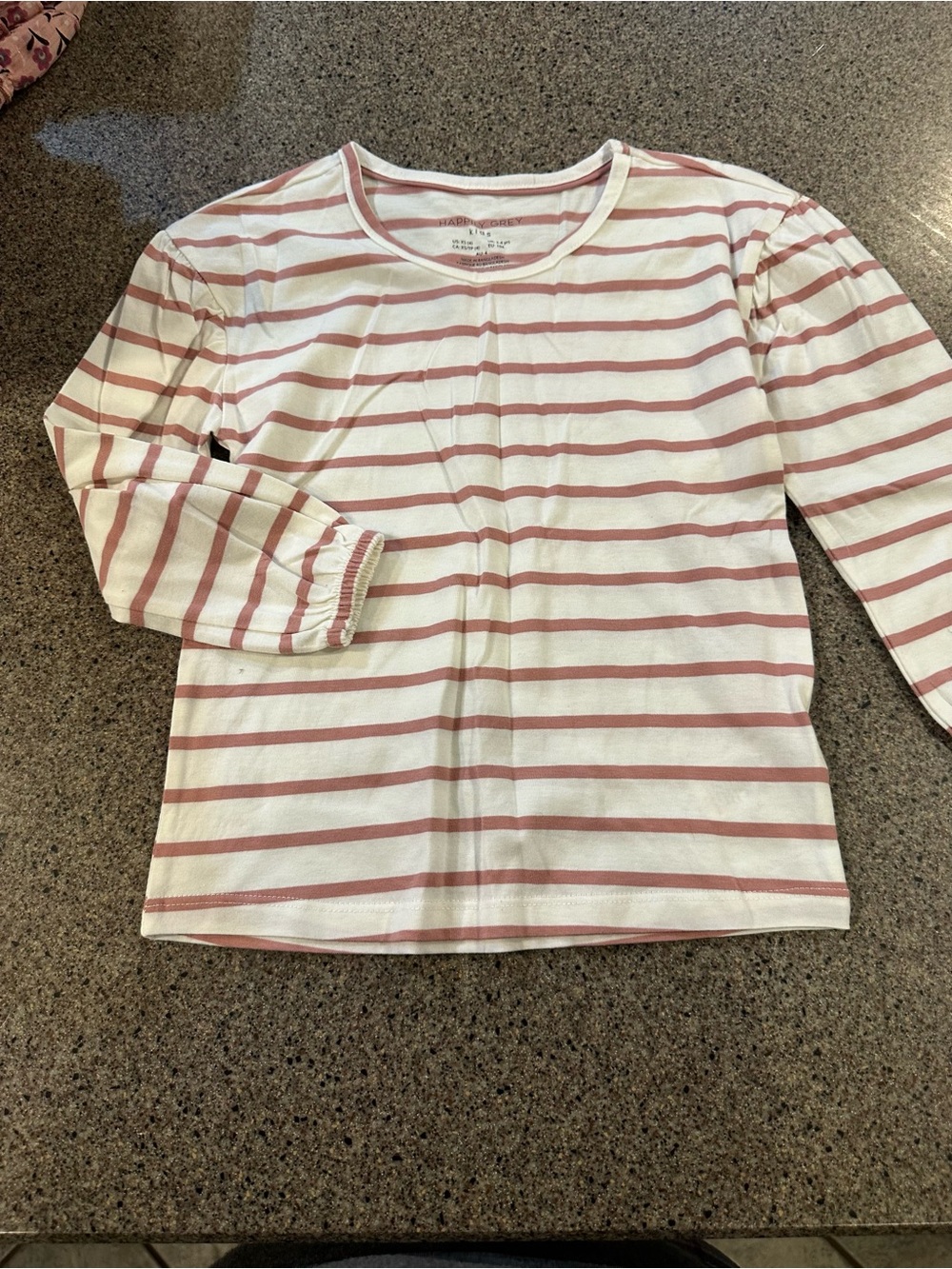 Girls' Long-Sleeve Stripe Tee in Dusty Pink and White